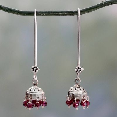Alternate image for Sterling Silver and Garnet Jhumki Earrings from India Bride of India