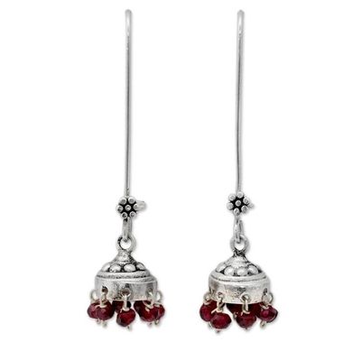 Alternate image for Sterling Silver and Garnet Jhumki Earrings from India Bride of India