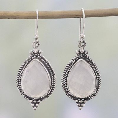 Primary image for Rainbow Moonstone and Sterling Silver Dangle Earrings Morning Fog