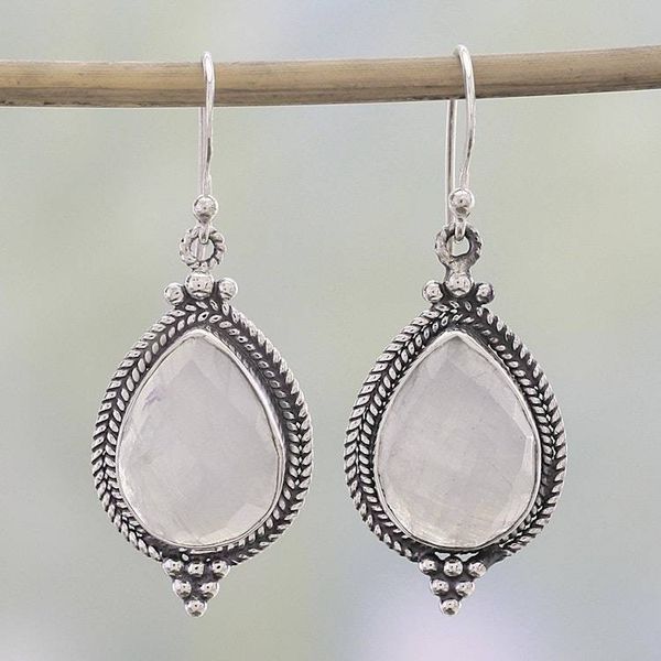 Alternate image for Rainbow Moonstone and Sterling Silver Dangle Earrings Morning Fog