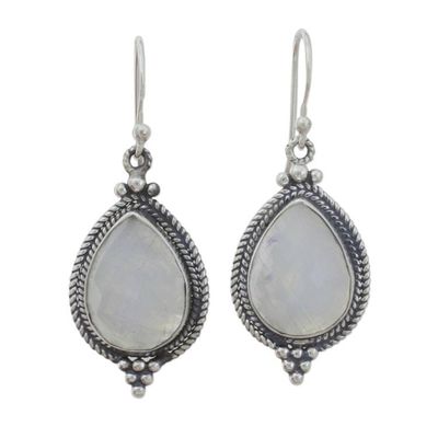 Alternate image for Rainbow Moonstone and Sterling Silver Dangle Earrings Morning Fog