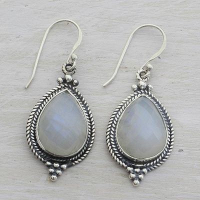 Alternate image for Rainbow Moonstone and Sterling Silver Dangle Earrings Morning Fog