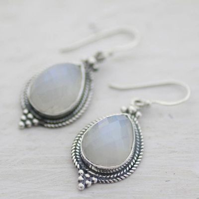 Alternate image for Rainbow Moonstone and Sterling Silver Dangle Earrings Morning Fog
