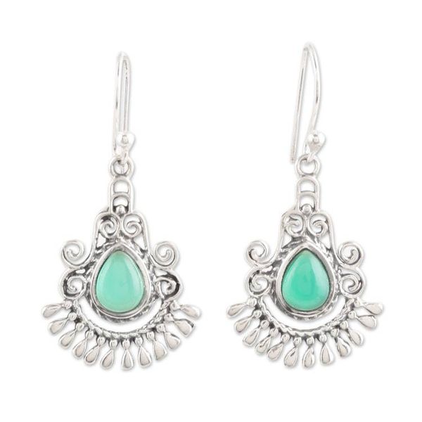 Alternate image for Green Onyx Chandelier Earrings Crafted from Sterling Silver Memories of the Wise