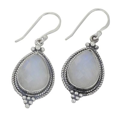 Alternate image for Rainbow Moonstone and Sterling Silver Dangle Earrings Morning Fog