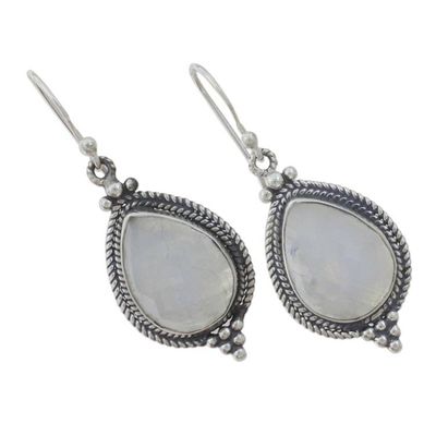 Alternate image for Rainbow Moonstone and Sterling Silver Dangle Earrings Morning Fog