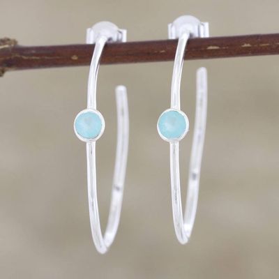 Alternate image for Chalcedony and Sterling Silver Half-Hoop Earrings Cloud Busting