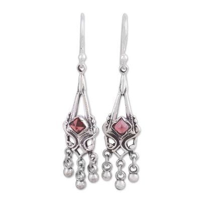 Alternate image for Garnet and Sterling Silver Chandelier Earrings from India Delightful Deco