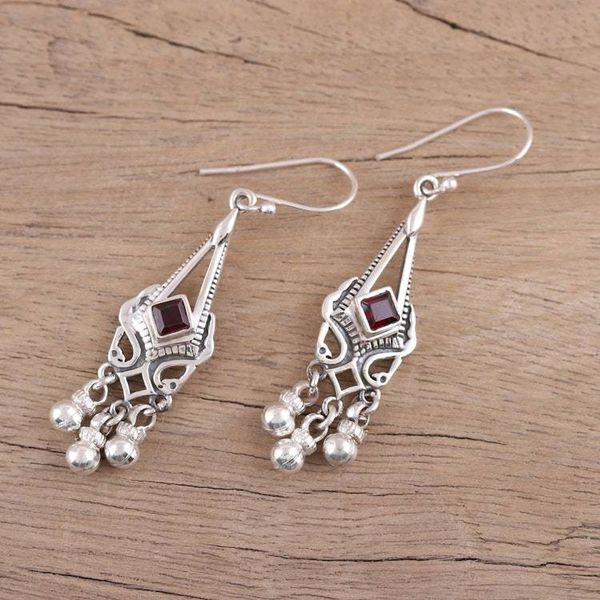 Alternate image for Garnet and Sterling Silver Chandelier Earrings from India Delightful Deco
