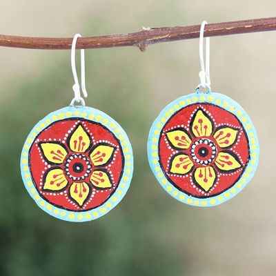 Alternate image for Ceramic Floral-Motif Dangle Earrings Rangoli