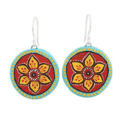 Alternate image for Ceramic Floral-Motif Dangle Earrings Rangoli