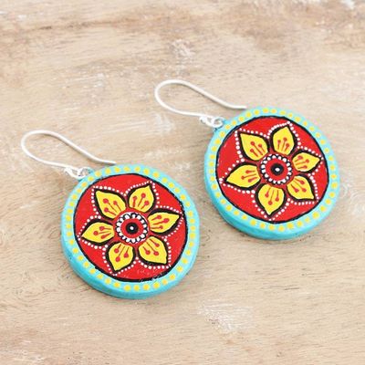 Alternate image for Ceramic Floral-Motif Dangle Earrings Rangoli