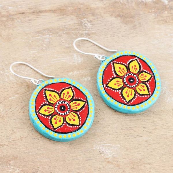Alternate image for Ceramic Floral-Motif Dangle Earrings Rangoli