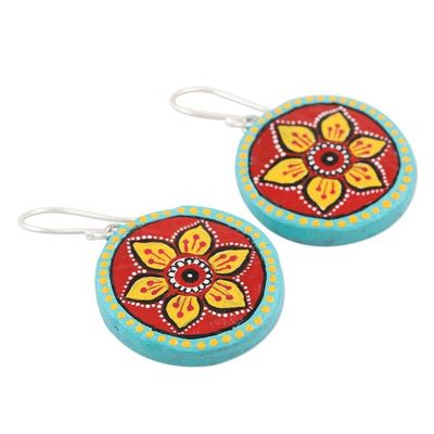 Alternate image for Ceramic Floral-Motif Dangle Earrings Rangoli