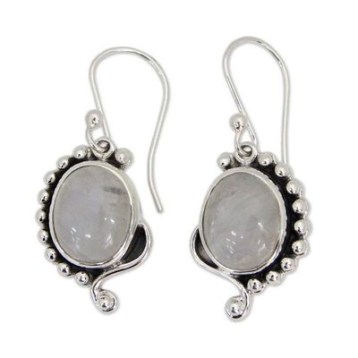 Alternate image for Rainbow Moonstone Jewelry Indian Sterling Silver Earrings Indian Paisley