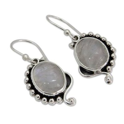 Alternate image for Rainbow Moonstone Jewelry Indian Sterling Silver Earrings Indian Paisley