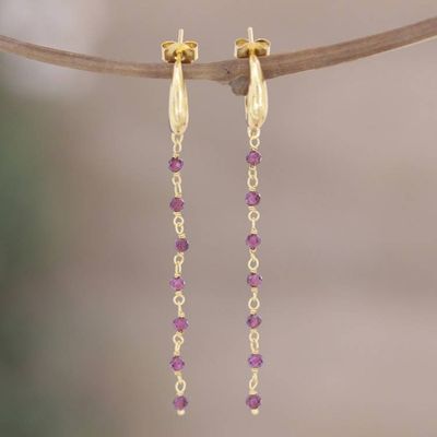 Alternate image for Handcrafted Gold-Plated Garnet Dangle Earrings Golden Torrent in Red