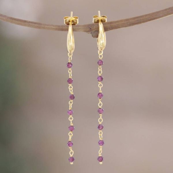 Alternate image for Handcrafted Gold-Plated Garnet Dangle Earrings Golden Torrent in Red