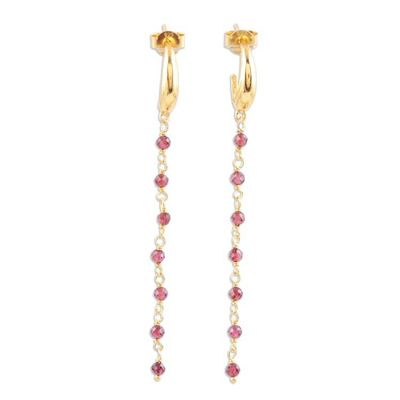 Alternate image for Handcrafted Gold-Plated Garnet Dangle Earrings Golden Torrent in Red