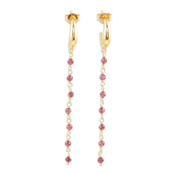Alternate image for Handcrafted Gold-Plated Garnet Dangle Earrings Golden Torrent in Red
