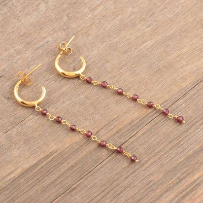 Alternate image for Handcrafted Gold-Plated Garnet Dangle Earrings Golden Torrent in Red