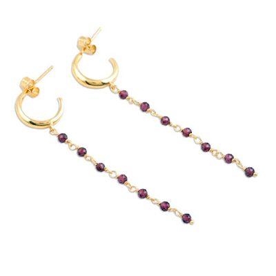 Alternate image for Handcrafted Gold-Plated Garnet Dangle Earrings Golden Torrent in Red