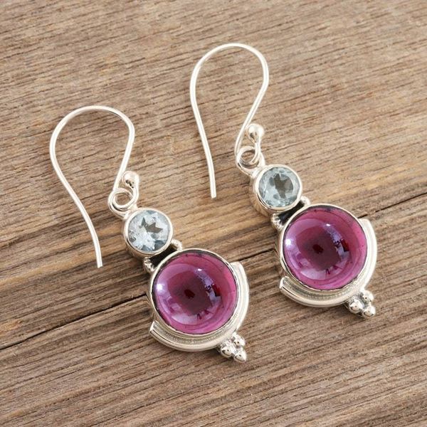 Alternate image for Sterling Silver Garnet and Blue Topaz Dangle Earrings Harmony Delight