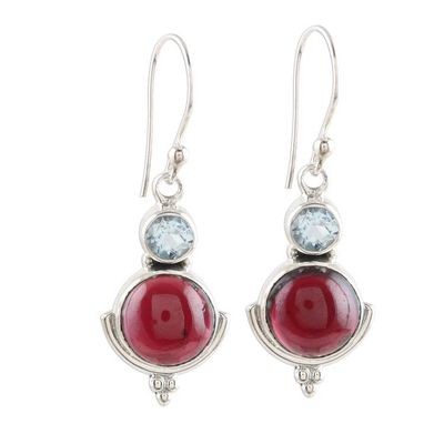 Alternate image for Sterling Silver Garnet and Blue Topaz Dangle Earrings Harmony Delight