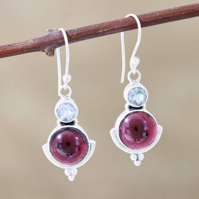 Alternate image for Sterling Silver Garnet and Blue Topaz Dangle Earrings Harmony Delight