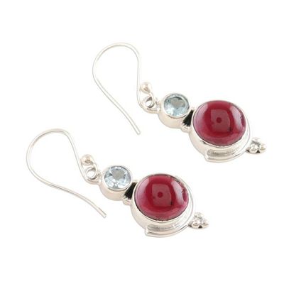 Alternate image for Sterling Silver Garnet and Blue Topaz Dangle Earrings Harmony Delight