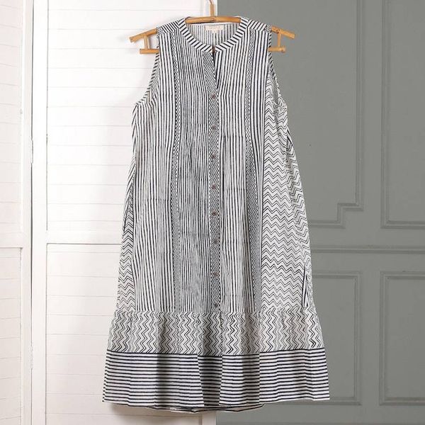 Alternate image for Patterned Blue and White 100 Cotton Sleeveless Tunic Dress Tribal Rhythm