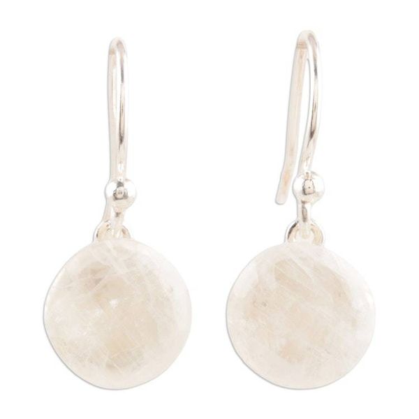 Alternate image for Rainbow Moonstone and Sterling Silver Dangle Earrings Chance of Sun