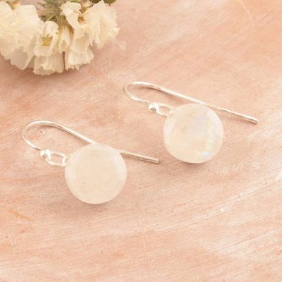 Alternate image for Rainbow Moonstone and Sterling Silver Dangle Earrings Chance of Sun