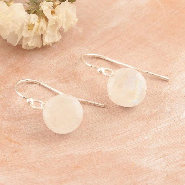 Alternate image for Rainbow Moonstone and Sterling Silver Dangle Earrings Chance of Sun
