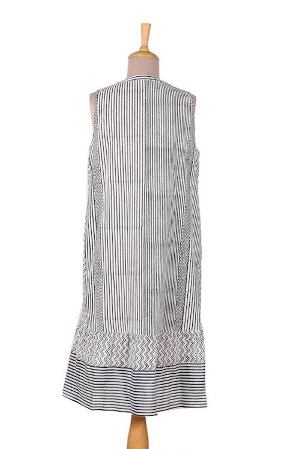 Alternate image for Patterned Blue and White 100 Cotton Sleeveless Tunic Dress Tribal Rhythm