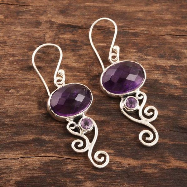 Alternate image for Purple Amethyst and Sterling Silver Dangle Earrings Eternal Frame