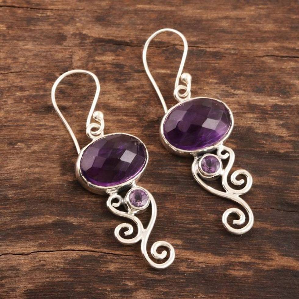 Purple Amethyst and Sterling Silver Dangle Earrings 'Eternal Frame'