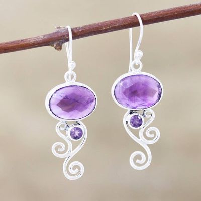 Alternate image for Purple Amethyst and Sterling Silver Dangle Earrings Eternal Frame