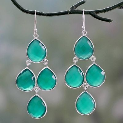 Primary image for Handmade Green Onyx and Sterling Silver Chandelier Earrings Evergreen Chandelier