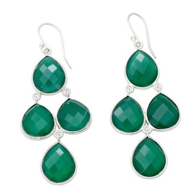Alternate image for Handmade Green Onyx and Sterling Silver Chandelier Earrings Evergreen Chandelier