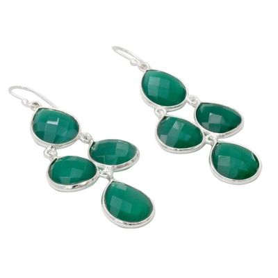 Alternate image for Handmade Green Onyx and Sterling Silver Chandelier Earrings Evergreen Chandelier