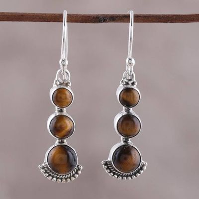 Alternate image for Tigers Eye and Sterling Silver Dangle Earrings from India Triple Glow