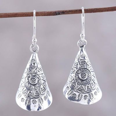 Alternate image for Patterned Cone Sterling Silver Dangle Earrings from India Creative Cones