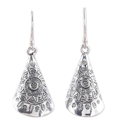 Alternate image for Patterned Cone Sterling Silver Dangle Earrings from India Creative Cones