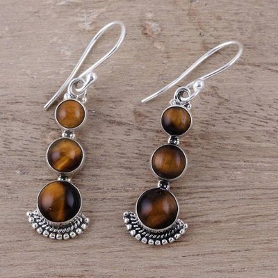 Alternate image for Tigers Eye and Sterling Silver Dangle Earrings from India Triple Glow