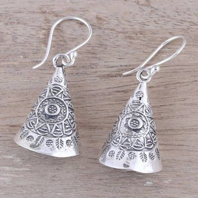 Alternate image for Patterned Cone Sterling Silver Dangle Earrings from India Creative Cones