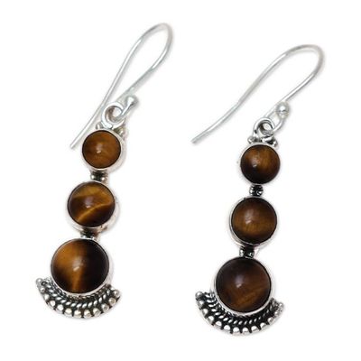 Alternate image for Tigers Eye and Sterling Silver Dangle Earrings from India Triple Glow