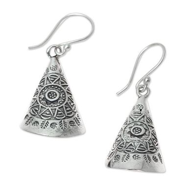 Alternate image for Patterned Cone Sterling Silver Dangle Earrings from India Creative Cones