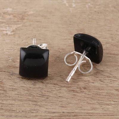 Alternate image for Square Black Onyx Stud Earrings from India Contemporary Corners