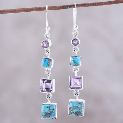 Main image for Amethyst Composite Turquoise Sterling Silver Dangle Earrings Tantalizing Tiers